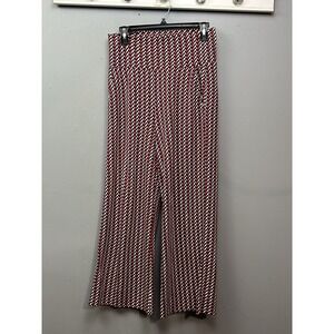 Cabi Pants Womens Small Red Blue Geometric Print Wide Leg Cropped Pull On